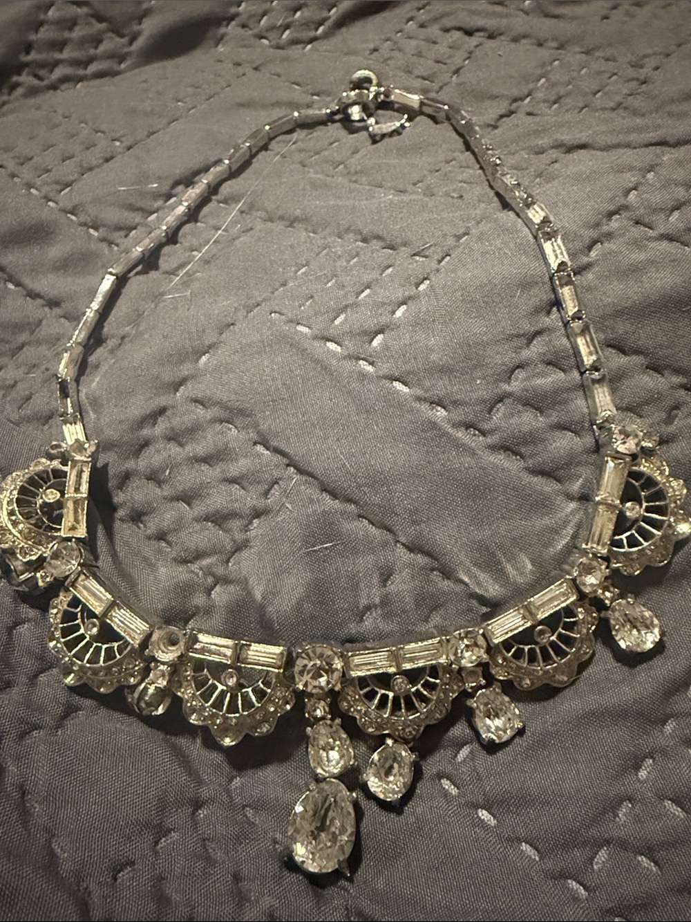 Vintage Coro Elegant Crystal Statement Necklace - Silver Tone